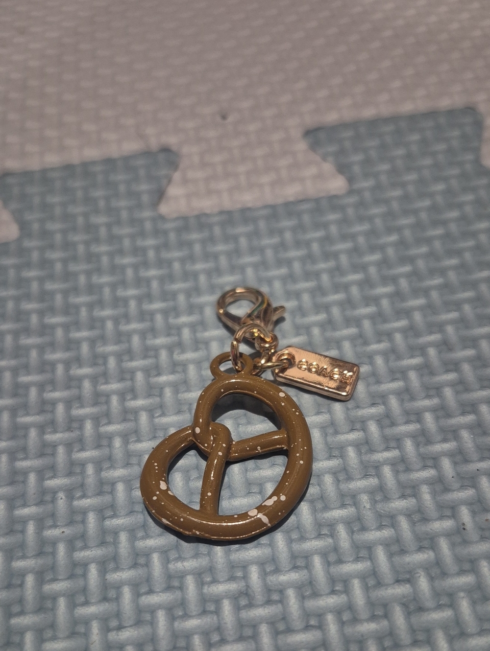 Coach Tan Enamel Pretzel Key Mini Charm with Gold Hardware